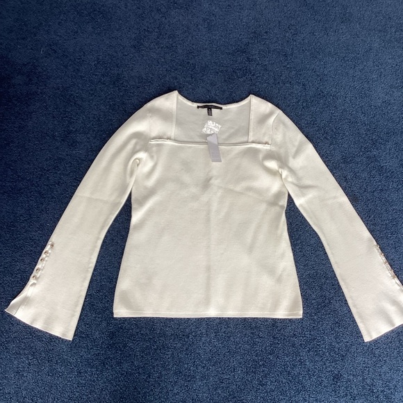 White House Black Market Winter White Square Neck Sweater - NWT - Medium - Picture 2 of 9